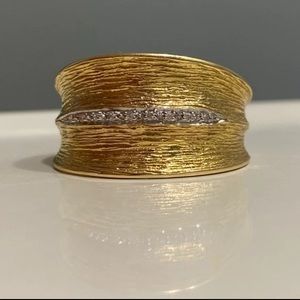 14k Diamond Textured Cigar Band Ring